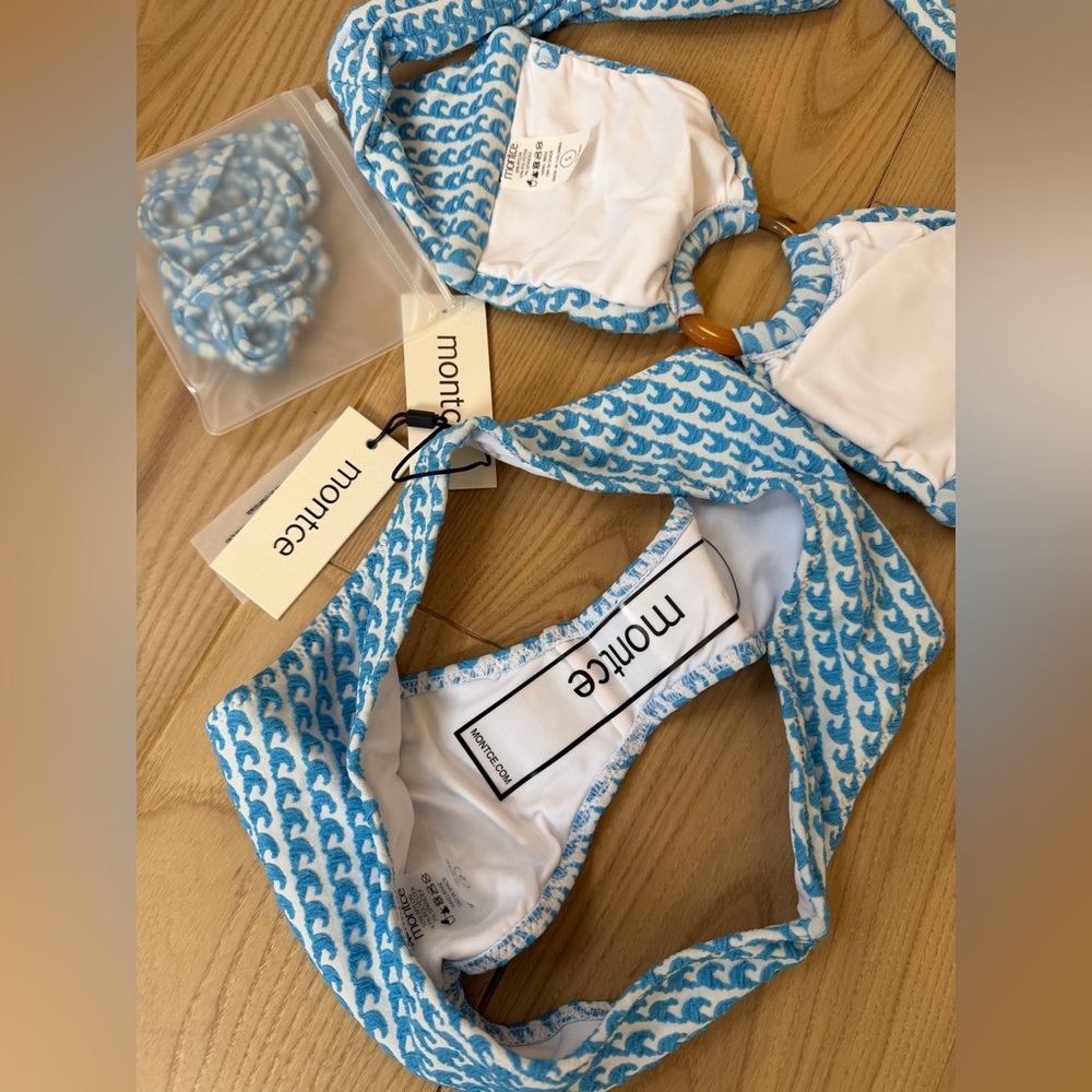 Montce Swim Bikini Set NWT Wave Repeat Tori Ties Bandeau Top & Lulu Bottoms S - Picture 6 of 13